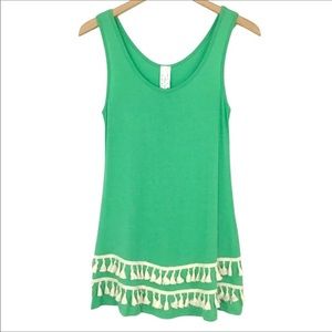 Green Mango Tassel Trim Tank Top Size S Long Length Made In USA